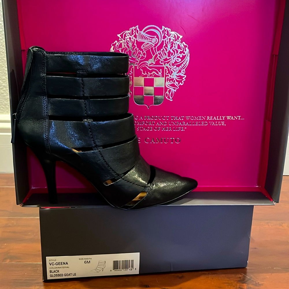 Vince Camuto black open booties
